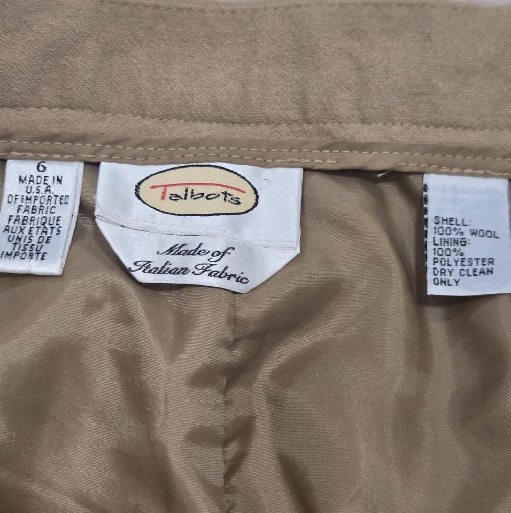 Talbots Tan Italian Fabric Vintage Wool Lined Pants, Size 6 - Picture 2 of 9